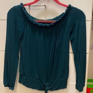 green off the shoulder shirt